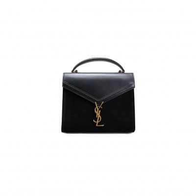 YSL CASSANDRA MEDIUM TOP HANDLE BAG IN SUEDE WITH LEATHER 623930DM60W1000 (24.5*20*11.5cm)
